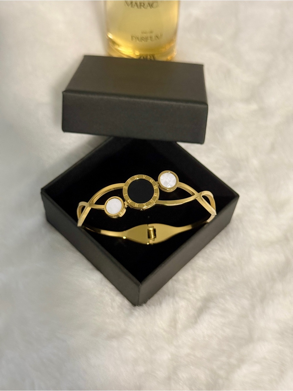 Gold Tone Women's Fashion Bracelet with Black and White Accents